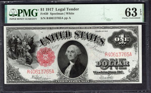 1917 $1 Legal Tender PMG 63 Fr.39 Item #1963827-008