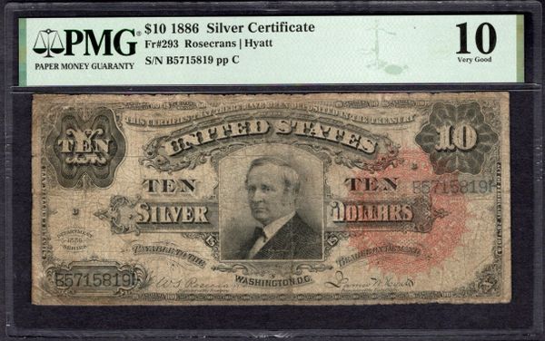 1886 $10 Silver Certificate Tombstone Note PMG 10 Fr.293 Item #1995494-009