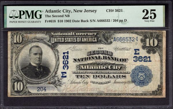 1902 $10 Second National Bank Atlantic City New Jersey PMG 25 Fr.618 CH#3621 Item #1886834-009