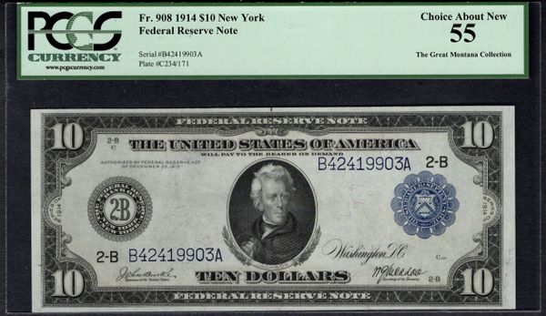 1914 $10 New York FRN PCGS 55 Fr.908 Item #59028600