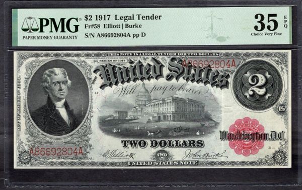 1917 $2 Legal Tender PMG 35 EPQ Fr.58 Item #1997027-009