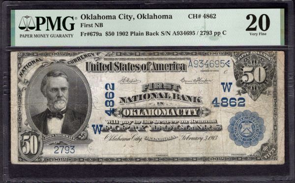 1902 $50 First National Bank Oklahoma City PMG 20 Fr.679a CH#4862 Item #1996257-004