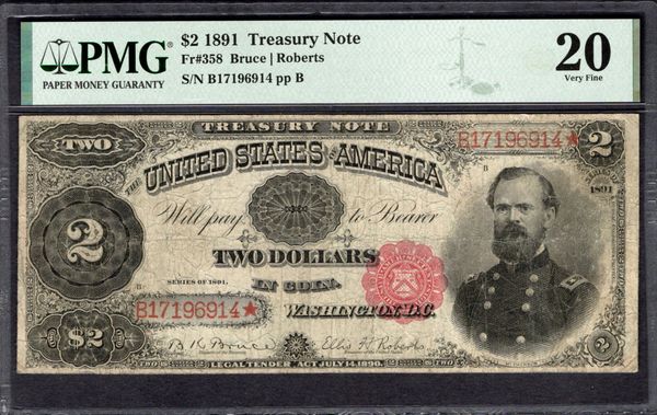1891 $2 Treasury McPherson Note PMG 20 Fr.358 Item #1997267-003