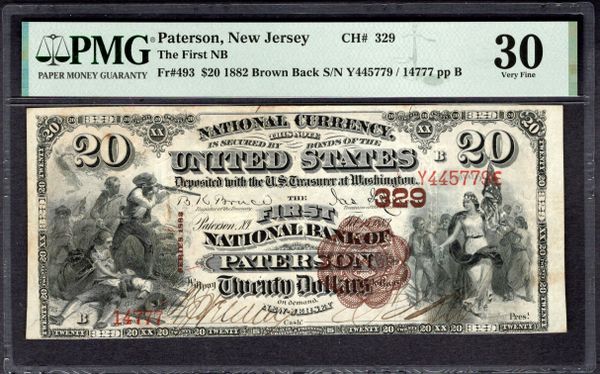 1882 $20 First National Bank Paterson New Jersey PMG 30 Fr.493 CH#329 Item #1886831-004