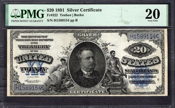 1891 $20 Silver Certificate Manning Note PMG 20 Fr.322 Item #1996921-003
