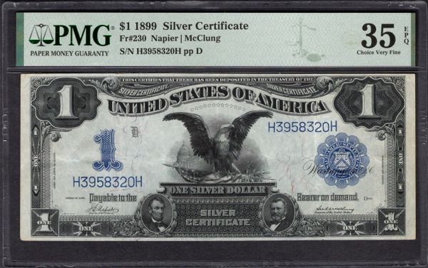 1899 $1 Silver Certificate Black Eagle Note PMG 35 EPQ Fr.230 Item #5005190-009