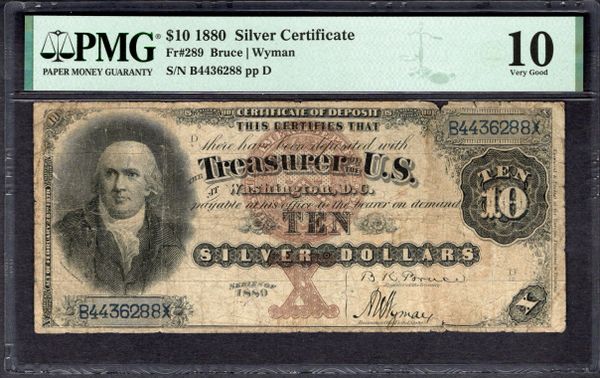 1880 $10 Silver Certificate Morris Note PMG 10 Fr.289 Item #2293159-006