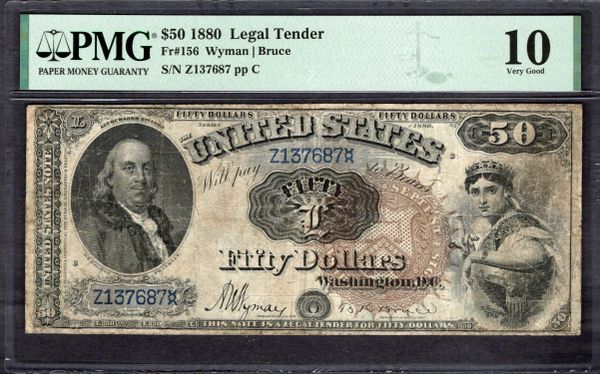 1880 $50 Legal Tender PMG 10 Fr.156 Item #2293159-004