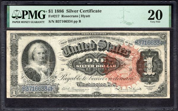 1886 $1 Silver Certificate Martha Note PMG 20 Fr.217 Item #2293159-009