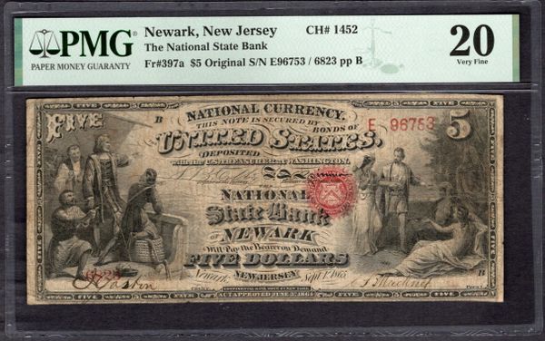 Original Series $5 National State Bank Newark New Jersey PMG 20 Fr.397a CH#1452 Item #1886828-004