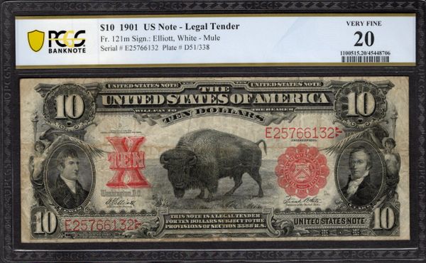 1901 $10 Legal Tender Bison Note PCGS 20 Fr.121m Item #45448706