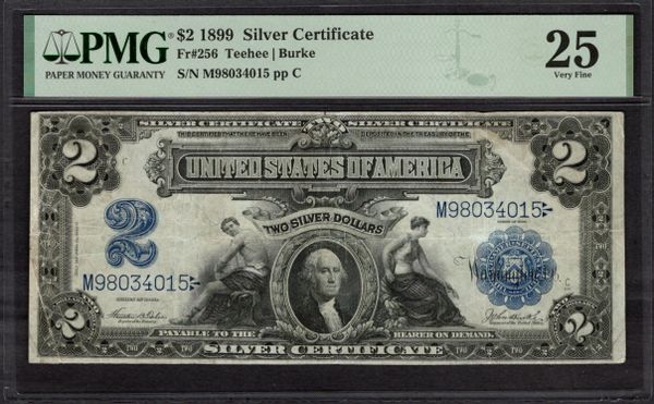 1899 $2 Silver Certificate Mini-Porthole Note PMG 25 Fr.256 Item #5005209-002