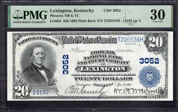 1902 $20 Phoenix NB & TC Lexington Kentucky PMG 30 Fr.653 CH#3052 Item #1997592-007