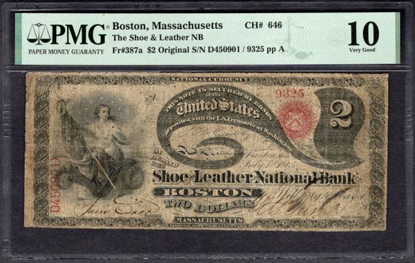 Original Series $2 Shoe & Leather NB Boston Massachusetts Lazy Deuce Note PMG 10 Fr.387a CH#646 Item #2293159-012