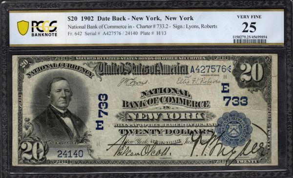 1902 $20 NB of Commerce In New York PCGS 25 Fr.642 CH#733 Item #45699894