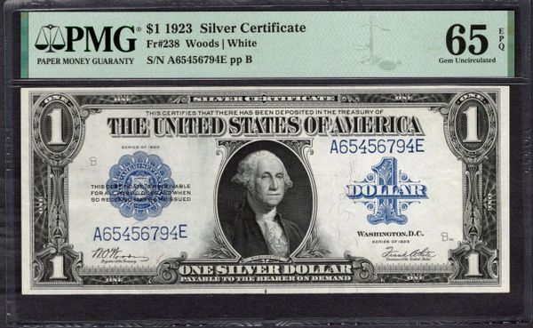 1923 $1 Silver Certificate PMG 65 EPQ Fr.238 Item #2293159-011