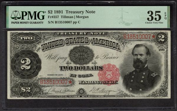 1891 $2 Treasury McPherson Note PMG 35 EPQ Fr.357 Item #1997842-002