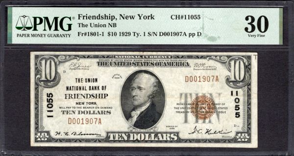 1929 $10 Union NB Friendship New York PMG 30 Fr.1801-1 CH#11055 Item #1996708-018