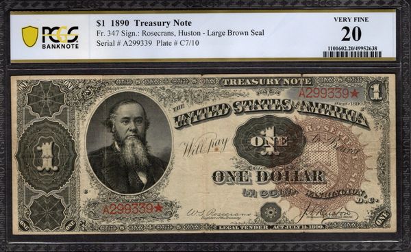 1890 $1 Treasury Stanton Note PCGS 20 Fr.347 Item #49952638