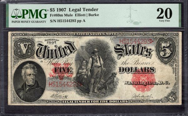 1907 $5 Legal Tender Woodchopper Note PMG 20 Fr.89m Item #1998408-014