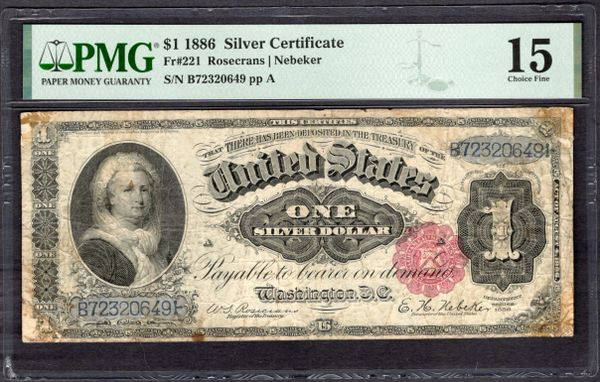 1886 $1 Silver Certificate Martha Note PMG 15 Fr.221 Item #1998279-005