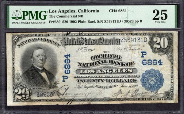 1902 $20 Commercial NB Los Angeles California PMG 25 Fr.650 Item #1998548-007