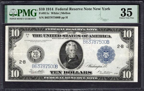 1914 $10 New York FRN PMG 35 Fr.911c Item #1998435-016