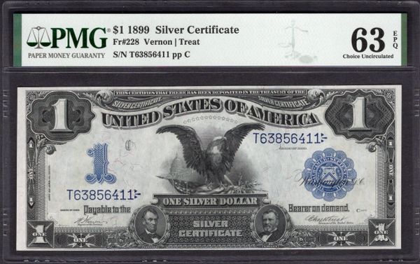 1899 $1 Silver Certificate Black Eagle Note PMG 63 EPQ Fr.228 Item #5014823-002