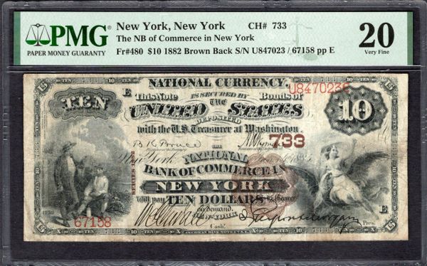 1882 $10 NB of Commerce in New York PMG 20 Fr.480 CH#733 Signed by J.P. Morgan Item #1998838-016