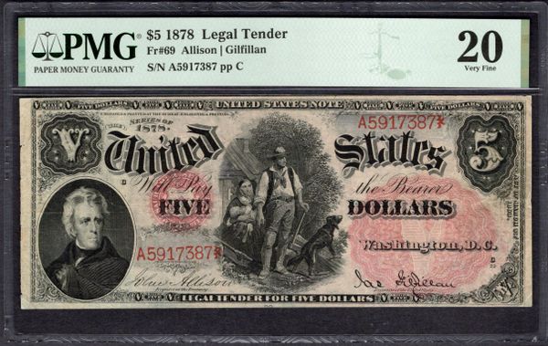 1878 $5 Legal Tender Woodchopper Note PMG 20 Fr.69 Item #2382345-005