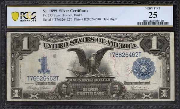 1899 $1 Silver Certificate Black Eagle Note PCGS 25 Fr.233 Item #51391489