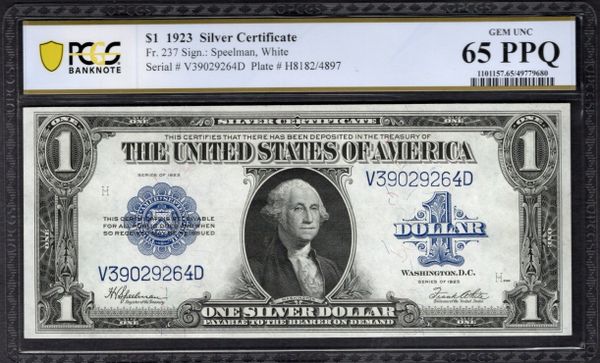 1923 $1 Silver Certificate PCGS 65 PPQ Fr.237 Item #49779680