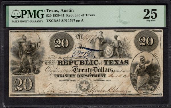 1839-1841 $20 Austin Republic of Texas PMG 25 Item #2195834-004