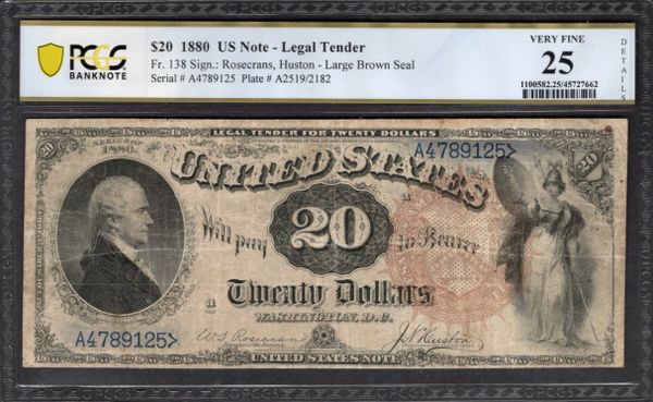 1880 $20 Legal Tender PCGS 25 DETAILS Fr.138 Item #45727662