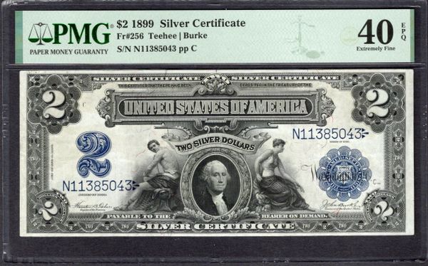 1899 $2 Silver Certificate Mini-Porthole Note PMG 40 EPQ Fr.256 Item #2201295-003