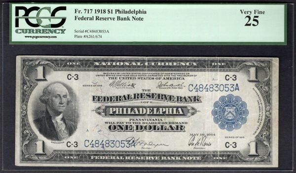 1918 $1 Philadelphia FRBN PCGS 25 Fr.717 Item #80443201