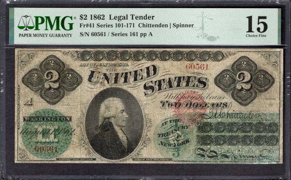1862 $2 Legal Tender PMG 15 Fr.41 Item #1999991-003