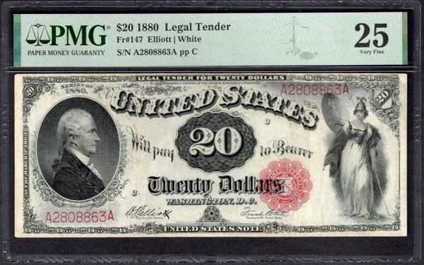1880 $20 Legal Tender PMG 25 Fr.147 Item #1999804-013