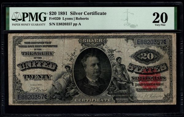 1891 $20 Silver Certificate Manning Note PMG 20 Fr.320 Red Seal Item #1991056-011