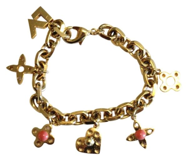 Louis Vuitton Gold Charm Plate Monogram Charm Bracelet