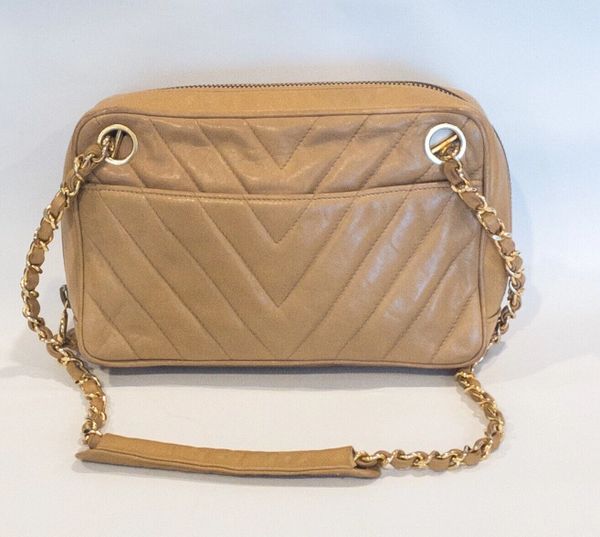 Chanel Vintage Tan Lambskin Chevron Shoulder Bag Entrupy Authenti