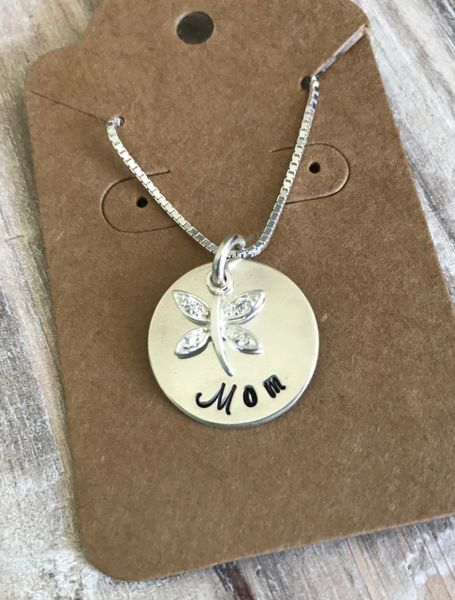 Dragonfly Mom Necklace, Cubic Zirconia Dragonfly, Sterling Silver Hand ...