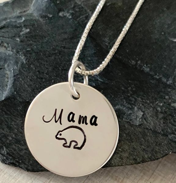 Mama Bear Necklace, hand stamped, sterling silver, gift for mom | Three ...