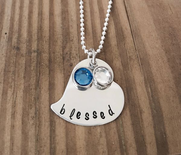 "Blessed" birthstone necklace