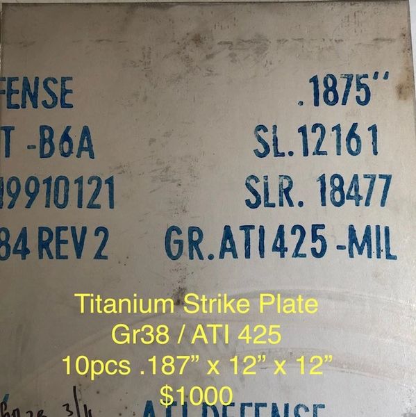 10pcs .180" x 12" x 12" Gr38 Titanium Strike Plate
