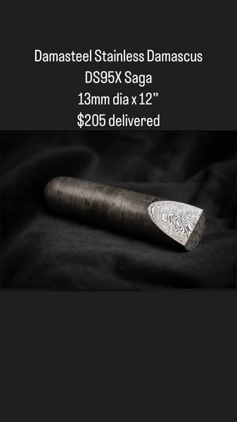 16mm dia x 19.50” DS95X Saga Damasteel Stainless Damascus