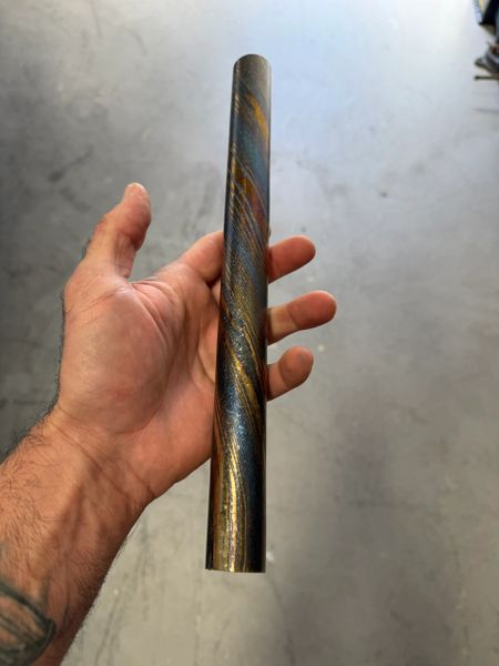 27mm dia x 12" Crystalized Twist Titanium / Zirconium Damascus Round Bar