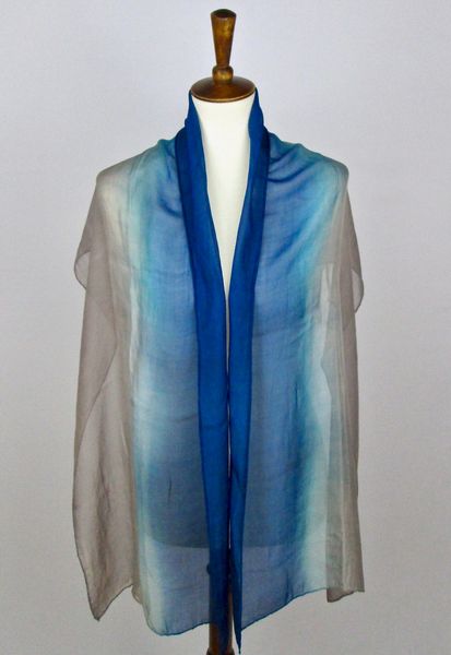 Silver Deep Blue Horizon Ombre Iridescent Silk Scarf | Plant Spirit Fibers