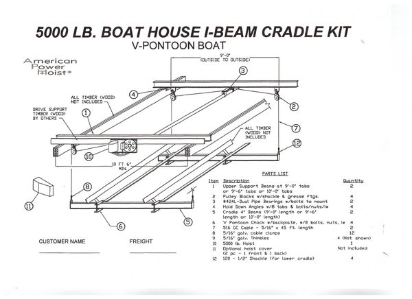 APH-500 5,000 lb. V-Pontoon Boat House I-Beam Cradle Kit **Please