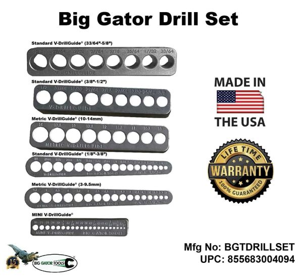 独特の上品 BIG GATOR TOOLS ビッグゲイターツールBGT V-4パックV-ドリルガイドSAE +ナンバーホールサイズ4PCキッ 知育玩具 